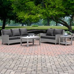 Three Birds Casual Bella Deep Seating Collection with Gray Wicker Frame and Cast Charcoal Cushion