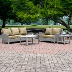 Three Birds Casual Bella Deep Seating Collection with Gray Wicker Frame and Spectrum Sand Cushion