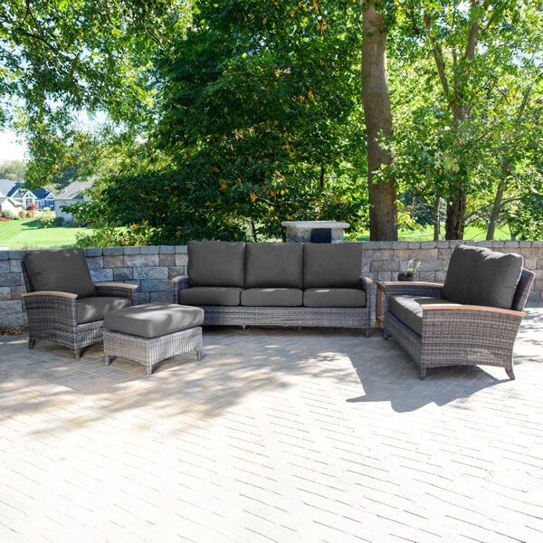 Three Birds Casual Bella Deep Seating Collection with Brown Wicker Frame and Cast Charcoal Cushion