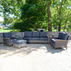 Three Birds Casual Bella Deep Seating Collection with Brown Wicker Frame and Spectrum Indigo Cushion