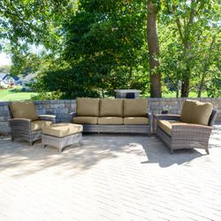 Three Birds Casual Bella Deep Seating Collection with Brown Wicker Frame and Spectrum Sand Cushion