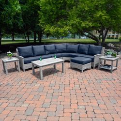 Three Birds Casual Bella Deep Seating Collection with Gray Wicker Frame and Spectrum Indigo Cushion