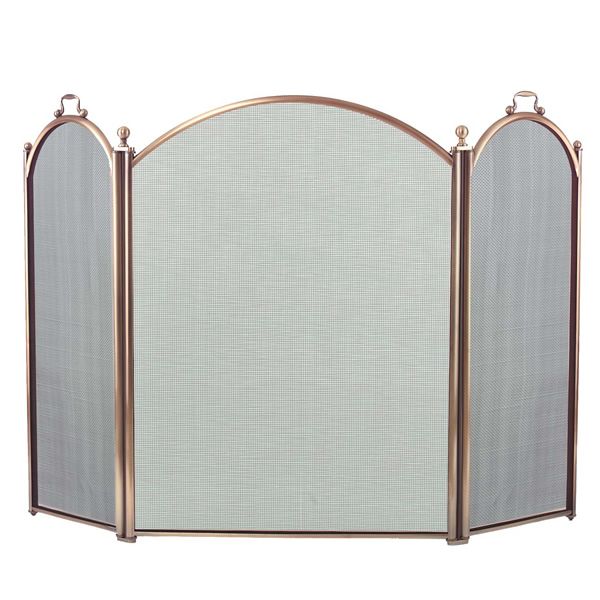 3-Panel Antique Brass Arched Fireplace Screen - 52" x 34"