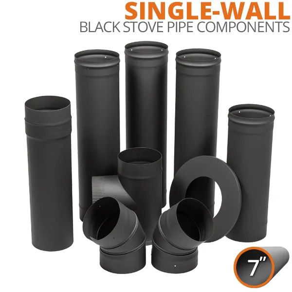 7" Champion Single Wall Black Stove Pipe Components image number 0