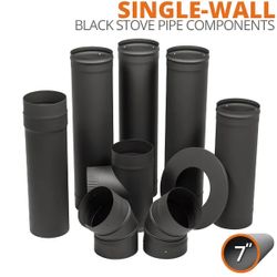 7" Ventis Single Wall Black Stove Pipe Components