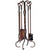 Fireplace Tool Set With Ring/Swirl Handles & Tampico Brush - Antique Copper