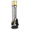 4 Piece Black & Brass Plated Fireplace Tool Set Square