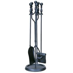 4 Piece Black Finish Fireplace Tool Set with Ball Handles