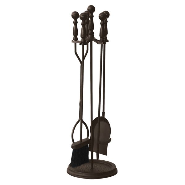 4 Piece Bronze Fireplace Tool Set with Ball Handles - Round image number 0