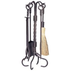 5 Piece Bronze Fireplace Tool Set with Twisted Ring Handles