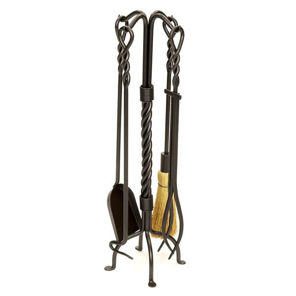 4-Piece Twisted Wrought Iron Fireplace Tool Set