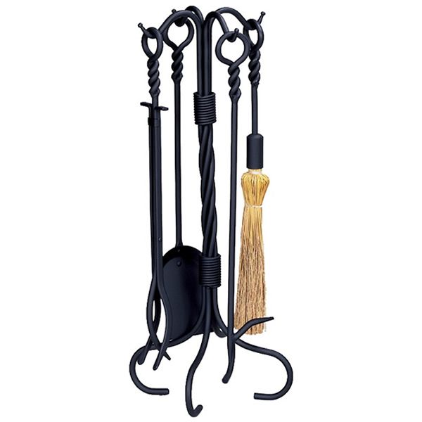 Fireplace Tool Set with Twisted Ring Handles - Black image number 0