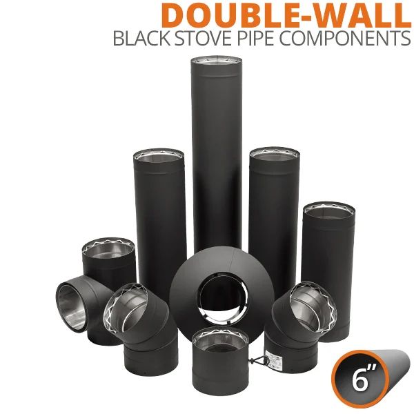 6" Champion Double Wall Black Stove Pipe Components image number 0