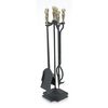Antique Black Brass Plated 4 Piece Fireplace Tool Set with Square Base