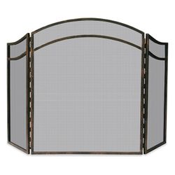 Antique Rust Triple Panel Arch Wrought Iron Fireplace Screen