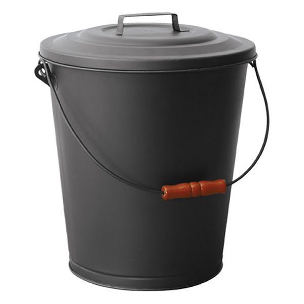 Fireplace Ash Bin with Lid - Black