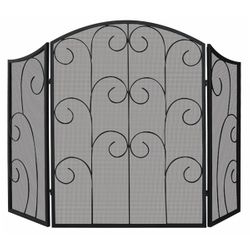 Black Fireplace Screen with Decorative Scroll