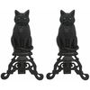 Black  Iron Cat Fireplace Andirons with Reflective Glass Eyes