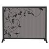 Black Single Panel Wrought Iron Fireplace Screen with Leaves - 39" x 31"