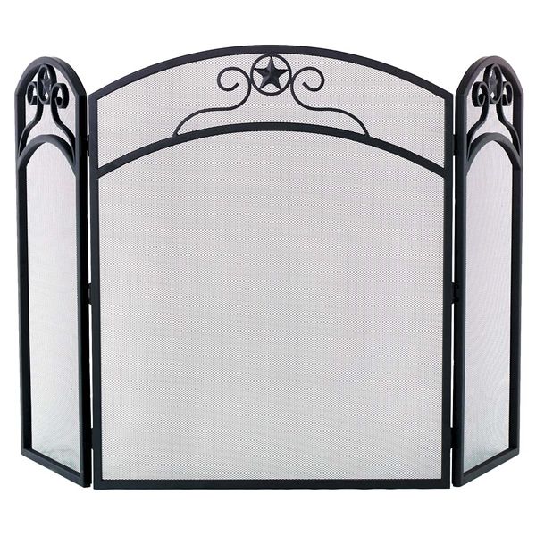 Black Wrought Iron Star Log Fireplace Screen - 52" x 32"