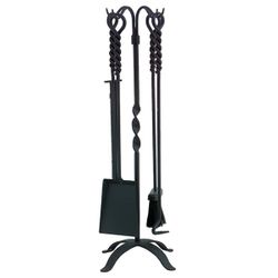 Braided Rope Black Wrought Iron 4 Piece Tool Set