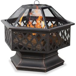 Uniflame Bronze Hex Shaped Outdoor Firebowl with Lattice