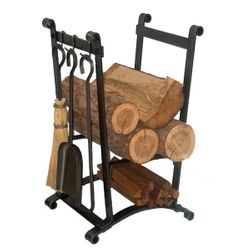 Compact Curved Indoor Firewood Rack with Tools