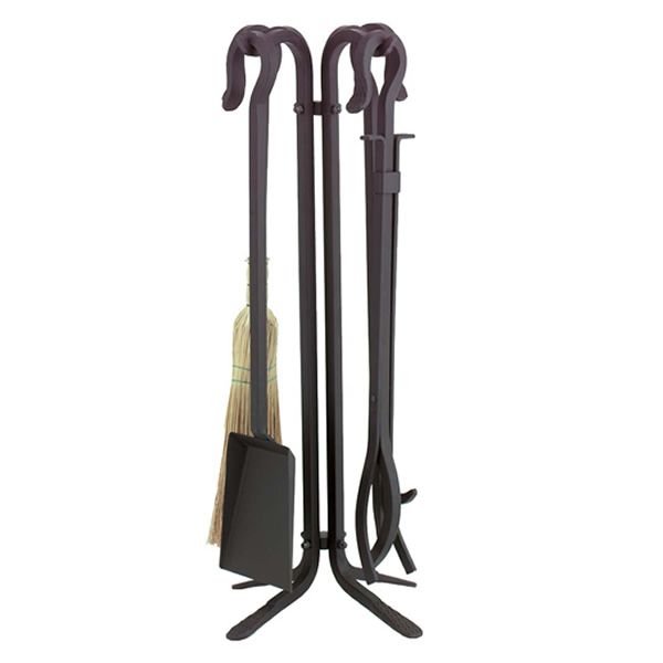 Hammered Short Hooked Wrought Iron 4 Piece Tool Set - Black image number 0