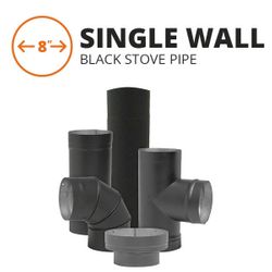 8" Metal-Fab Single Wall Black Stove Pipe Components
