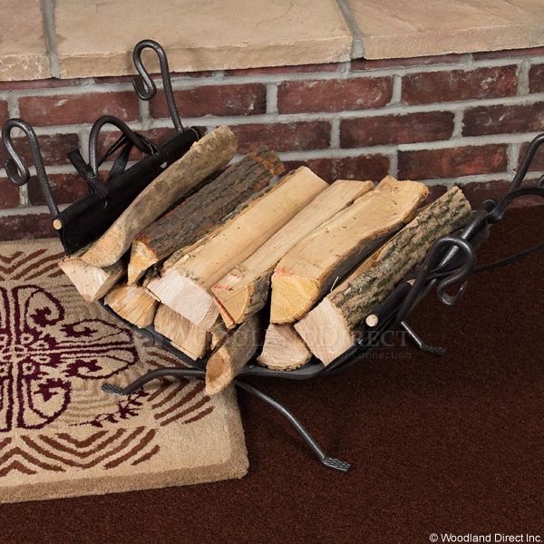 Natural Wrought Iron Indoor Firewood Rack with Carrier