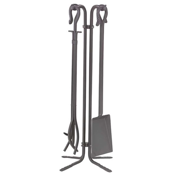 Short Hooked Wrought Iron 4 Piece Tool Set - Black image number 0