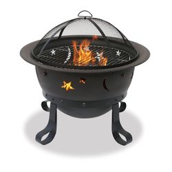 Uniflame 30" Wood Burning Fire Pit with Moon/Star Cutouts