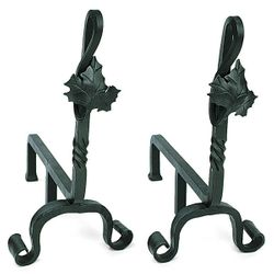 Wrought Iron Fireplace Andiron with Maple Leaf Design