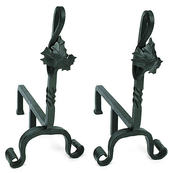 Wrought Iron Fireplace Andiron with Maple Leaf Design image number 0