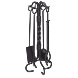 Thick Twisted Black Wrought Iron 4 Piece Tool Set