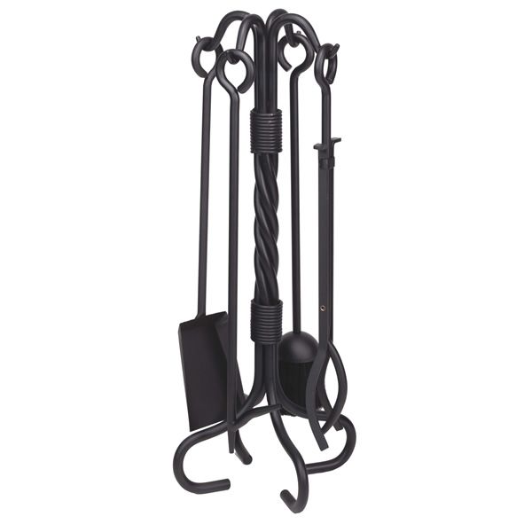 Thick Twisted Wrought Iron 4 Piece Tool Set - Black image number 0
