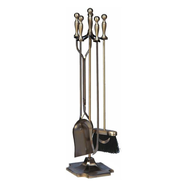 Uniflame Four Piece Antique Brass Fireplace Tool Set image number 0
