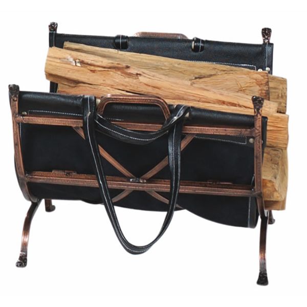 Uniflame Indoor Firewood Rack with Leather Carrier - Antique Copper