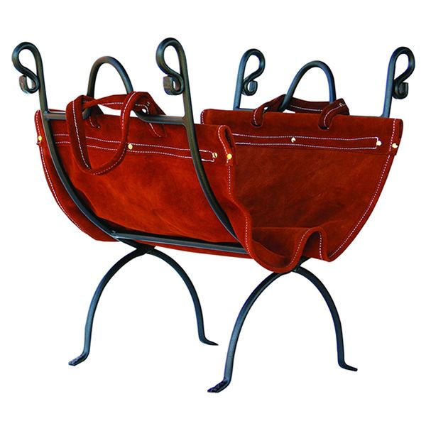 Uniflame Olde World Iron Indoor Firewood Rack with Leather Carrier