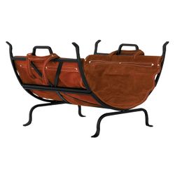 Wrought Iron Indoor Firewood Rack with Carrier - Black